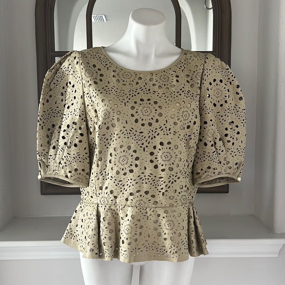 L.Ralph Lauren 100% Lambskin Leather Laser Cut Peplum Top, NWT, Size 16 - Picture 10 of 13